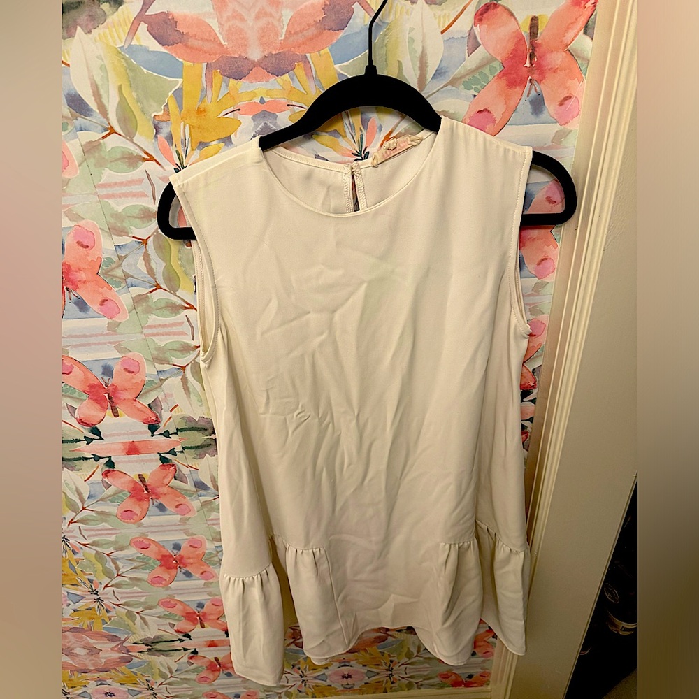 White midi dress with peplum ruffle bottom, size small, no rips
